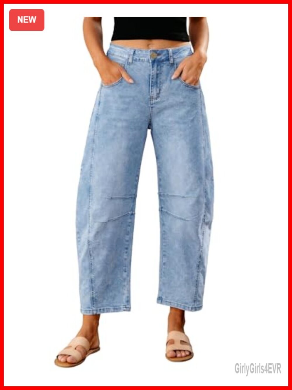 High Waist Baggy Barrel Jeans Cropped Stretch Denim Pants